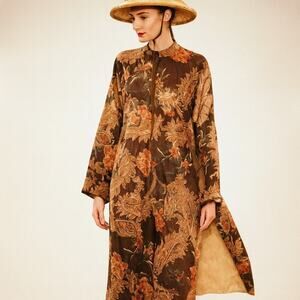 Vintage Ralph Lauren Collection Silk Kimono Tunic Dress Kaftan Floral 90s Runway